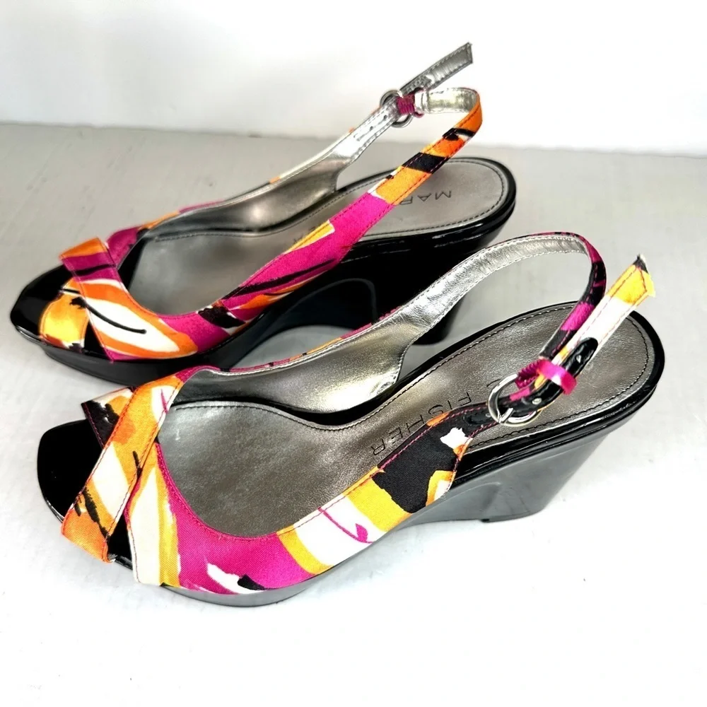 Marc Fisher Multicolor Peep Toe Wedge Sandal Size 7